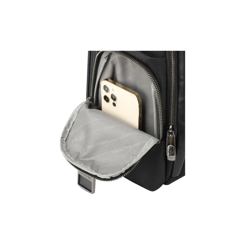 SAMSONITE Antibacterial Fabric Cow Leather Patchwork Student Travel Backpack Regular Unisex Black-5