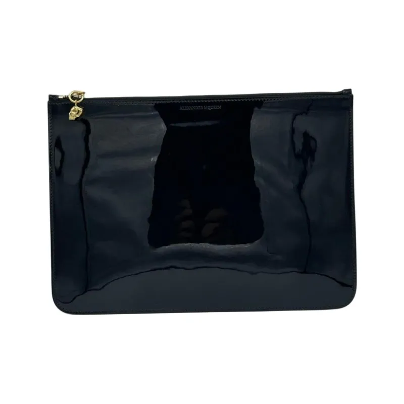 Alexander McQueen Patent Leather Clutch Large Size Women's Dark Marine Blue-0