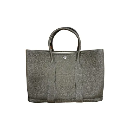 HERMES Garden Party Negonda Calfskin Handbag Unisex C6 Vert De Gris Gray Green