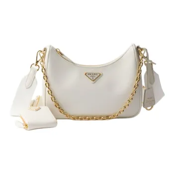 PRADA Re Edition Calfskin Hobo Bag Crossbody Handbag Shoulder Bag Mini Women's White