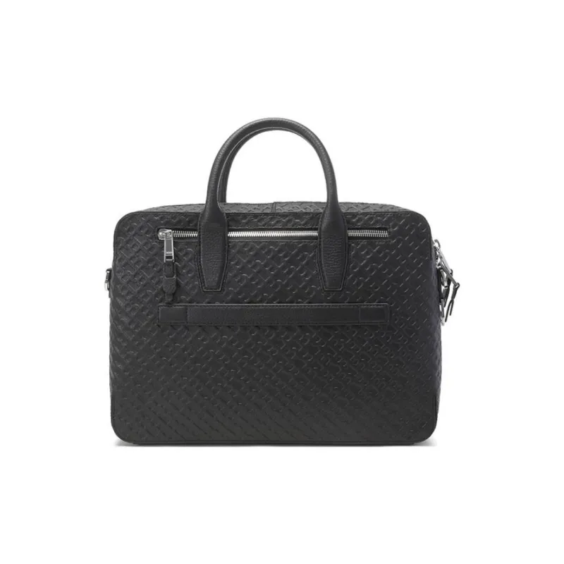 HUGO BOSS Cow Leather One Shoulder Crossbody Portable Briefcase Men's Black-3