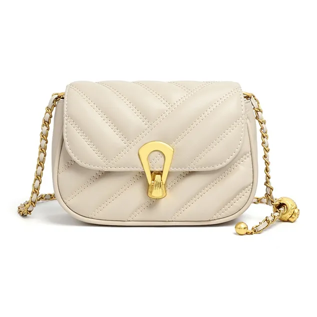 VINEY Cow Leather Crossbody Bag Shoulder Bag Small Square Bag Small Size Women's Ecru-3