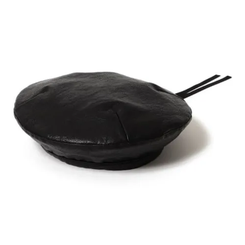 Beams Polyester Cotton Leather Berets Women's Black