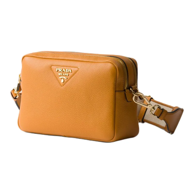 PRADA Leather Camera Bag, Crossbody Bag, Shoulder Bag Trumpets Women's Amber Yellow-1