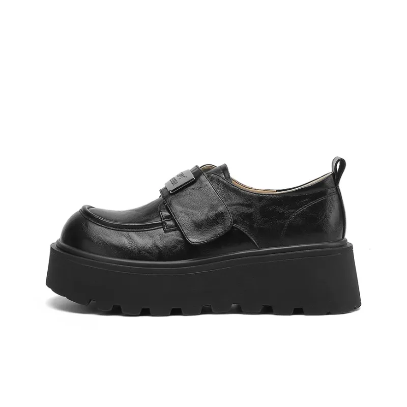 JOSINY British Style Vintage Advanced Touch Small Leather Shoes Fashion Versatile Loafers Heel Height 5cm Women's Black-1
