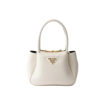 PRADA Vitello Dino Cow Leather One Shoulder Handbag Mini Women's White