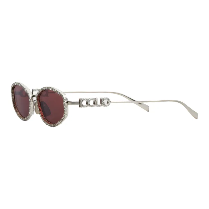 GUCCI Metal Crystal Irregular Shape Sunglasses Unisex Gold-0
