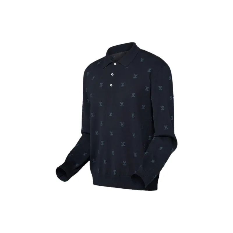 LOUIS VUITTON Wool Silk And Cashmere Blend Long Sleeve Lv Blason Polo-2