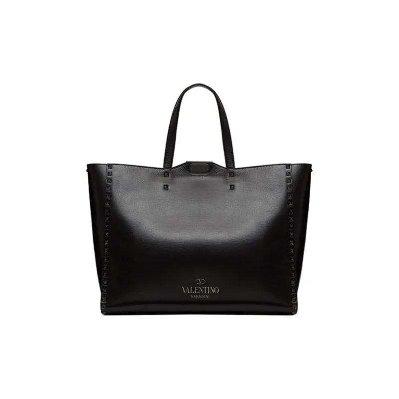 Valentino ROCKSTUD Grained Calfskin Tote Bag Shopping Bag Shoulder Bag Handbag Men's Black-2