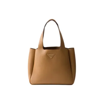 PRADA Vitello Dino Cow Leather Tote Bag Shopping Bag Handbag Medium Size Women's Camel