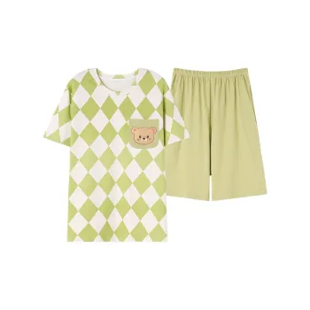 MADALLO Pajama Set Men's Green White Plaid