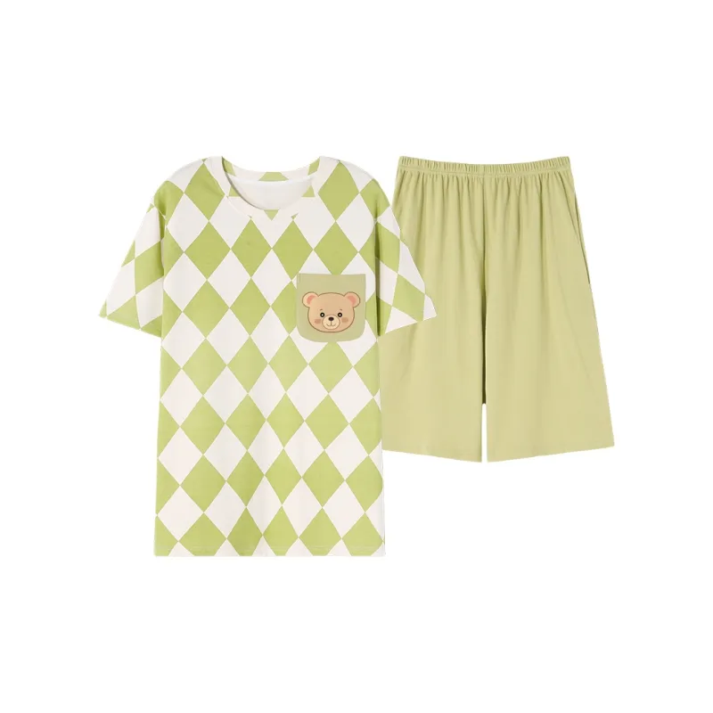 MADALLO Pajama Set Men's Green White Plaid-0
