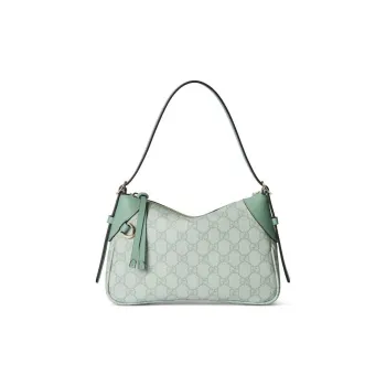 GUCCI GG Emblem Coated Fabric Shoulder Bag Small Size Women's Gray Green