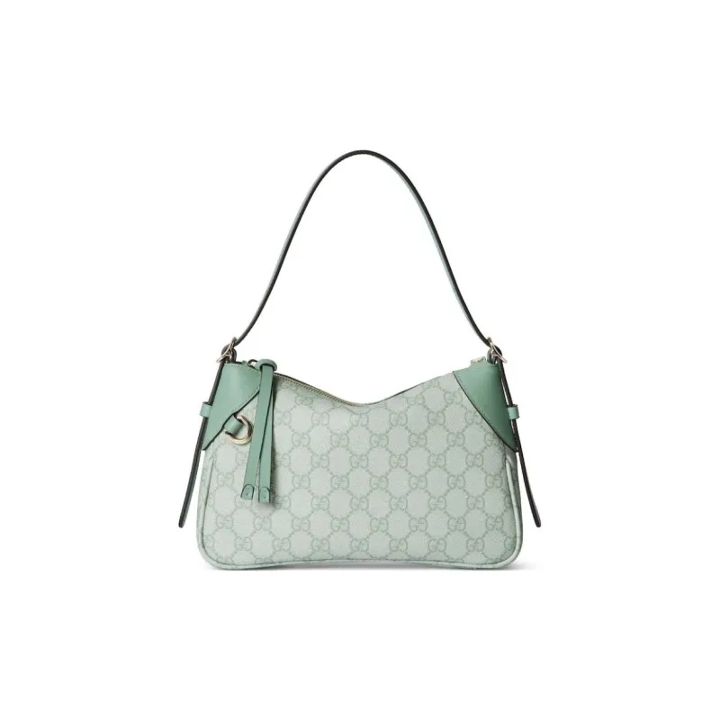 GUCCI GG Emblem Coated Fabric Shoulder Bag Small Size Women's Gray Green-0