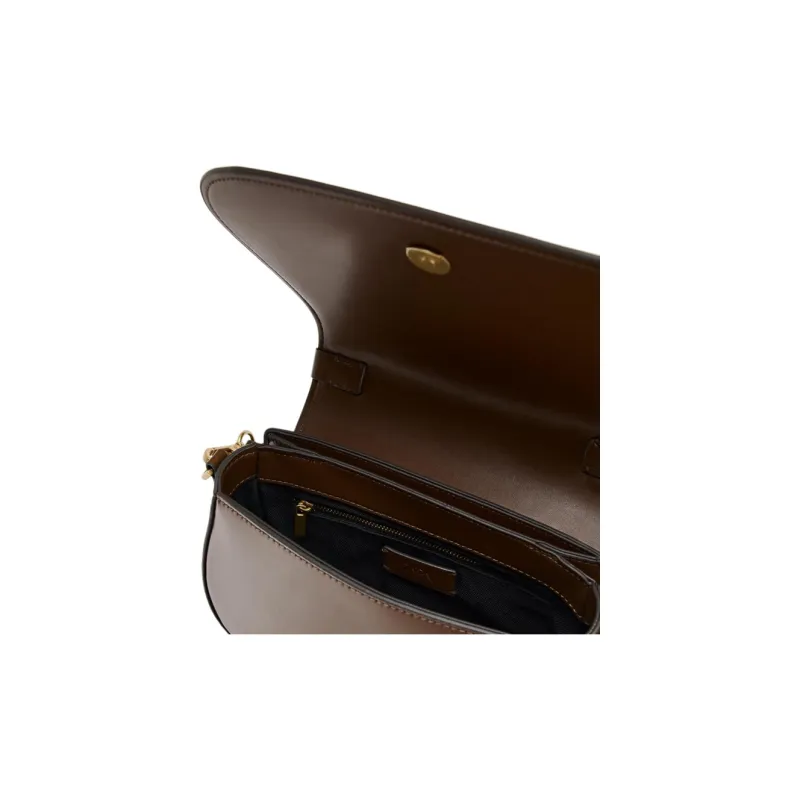 ZARA Polyurethane Shoulder Bag, Crossbody Bag, Handbag Small Size Women's Dark Brown Yellow-6