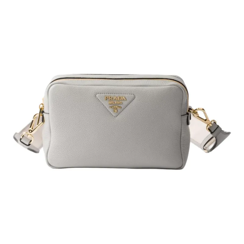 PRADA Leather Shoulder Bag Trumpets Women's Gray-0