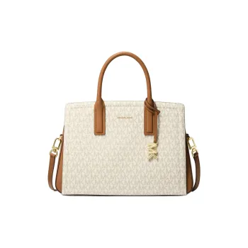 MICHAEL KORS Artificial Leather One Shoulder Handbag Medium Size Women's Vanilla White & Acorn Brown