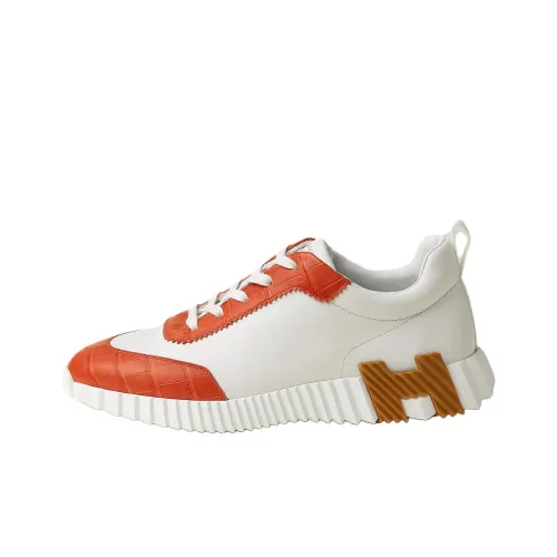 HERMES Bouncing Low-Top Casual Shoes Men's White Orange