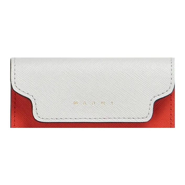 MARNI Saffiano Calfskin Card Holder Regular Women's Orange & White With Beige-5
