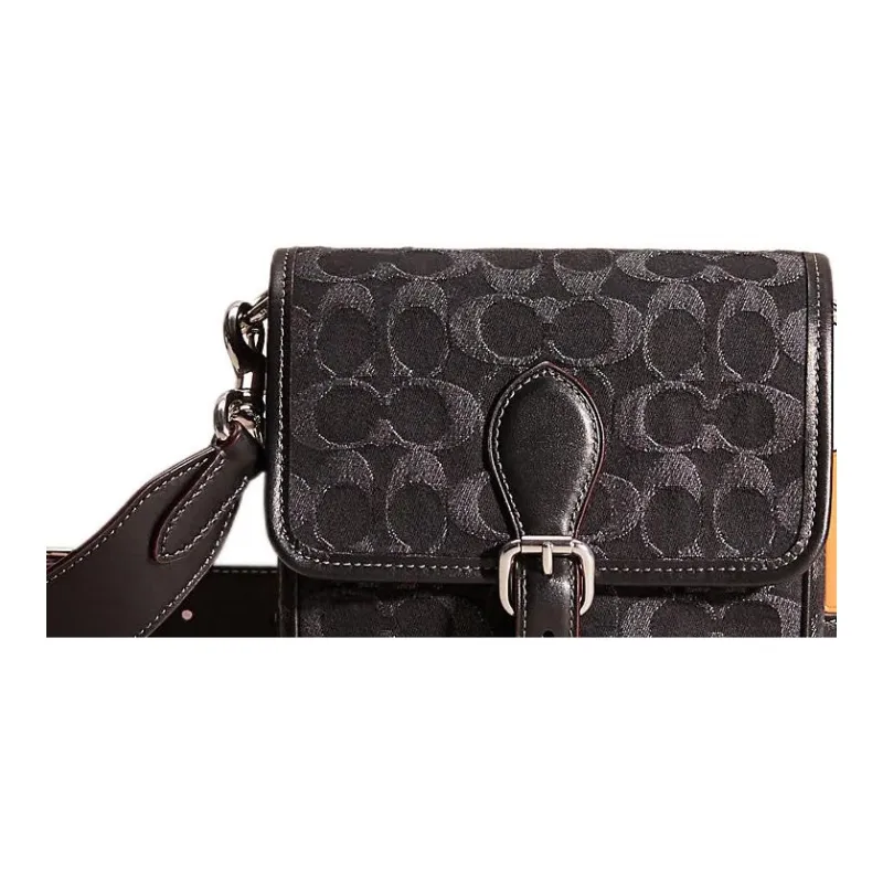 COACH Frankie Denim With Leather Shoulder Bag Crossbody Bag Small Size Men's Black-4