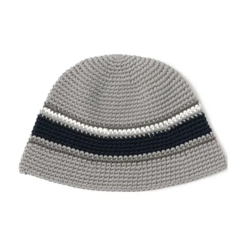 Beams Cotton Knitted Fabric Beanies Men's Gray