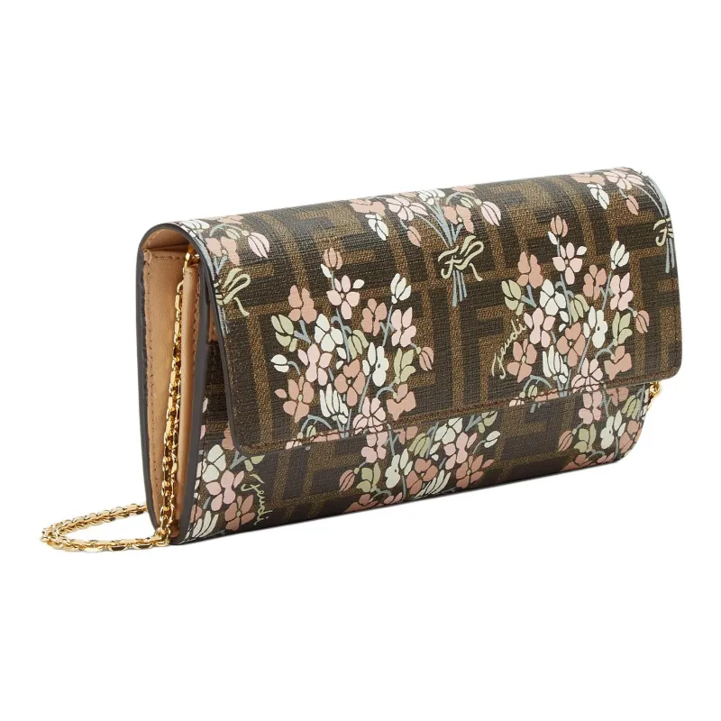 FENDI ROMA Polyurethane Shoulder Bag Crossbody Bag Wallet Women's Brown-1