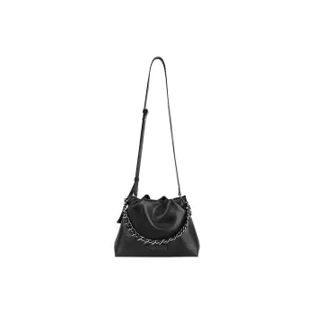 INJOYLIFE Cow Leather Trash Bag Handbag Crossbody Bag Small Size Women's Black