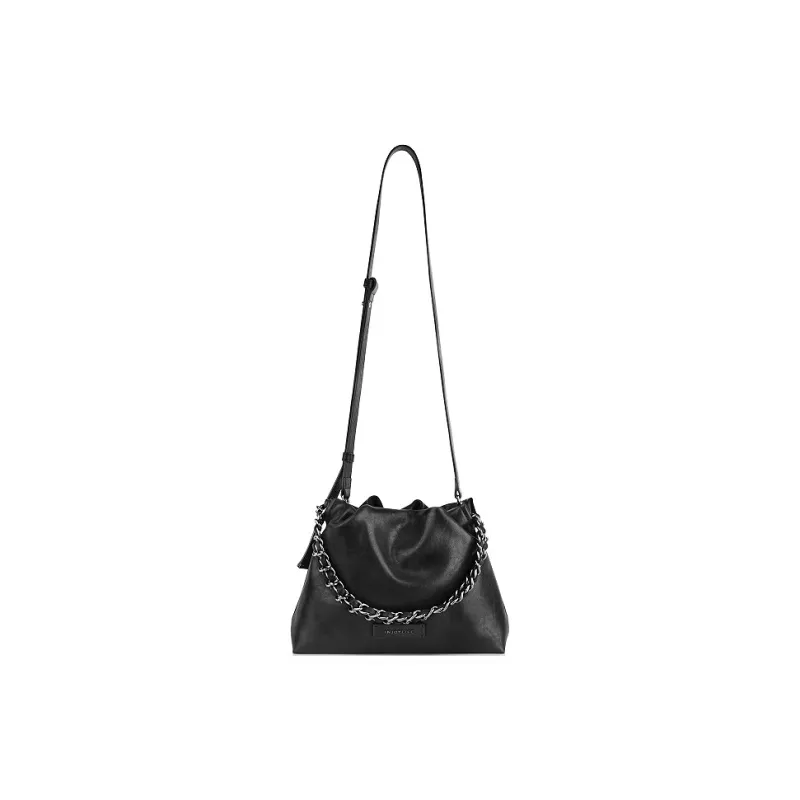 INJOYLIFE Cow Leather Trash Bag Handbag Crossbody Bag Small Size Women's Black-0