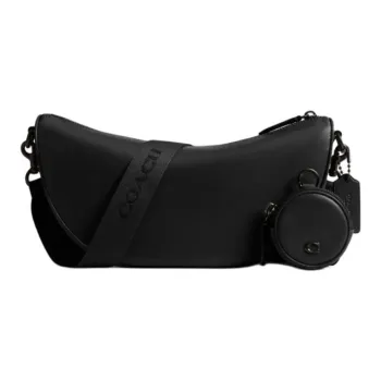 COACH HALL Cow Leather Crescent Bag, Crossbody Bag, Shoulder Bag Large Size Unisex Black