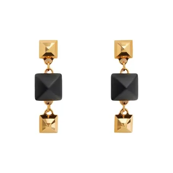 HERMES Calfskin, Metal Earrings Unisex Gold