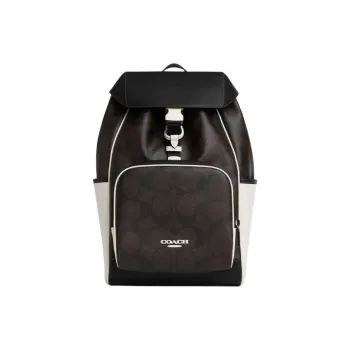 COACH RACER Artificial Leather Backpack Medium Size Unisex Black & White