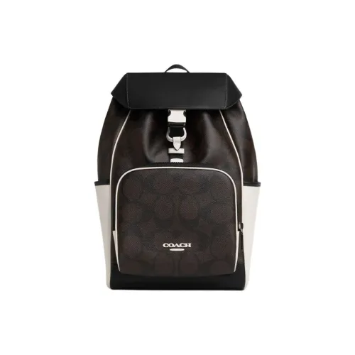 COACH RACER Artificial Leather Backpack Medium Size Unisex Black & White
