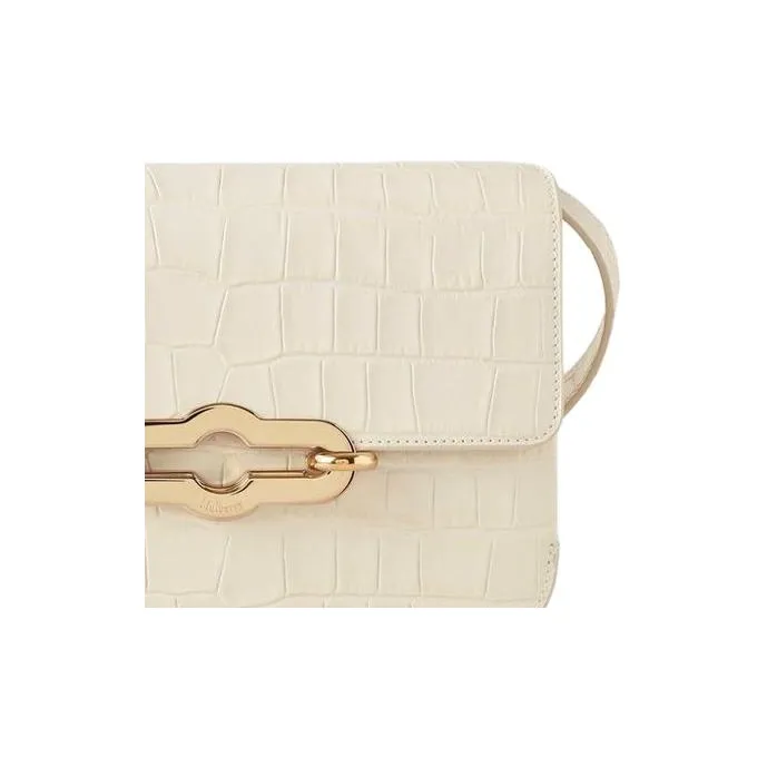 Mulberry Crocodile Pattern Leather Shoulder Bag Crossbody Bag Small Size Women's Eggshell Yellow-3