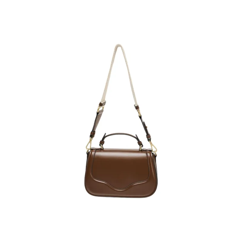 ZARA Polyurethane Shoulder Bag, Crossbody Bag, Handbag Small Size Women's Dark Brown Yellow-1