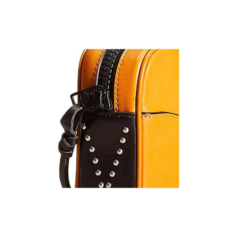 COACH Pouch Calfskin Coin Purse Clutch Women's Amber With Black Accents-3