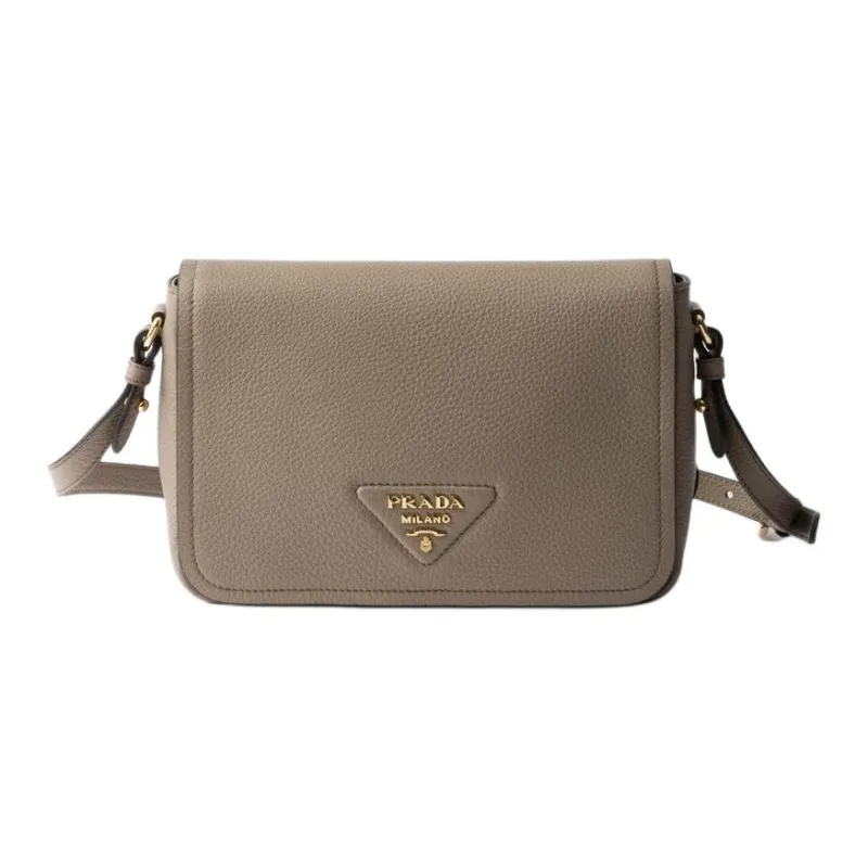 PRADA Cow Leather Shoulder Bag Women's Light Gray-1
