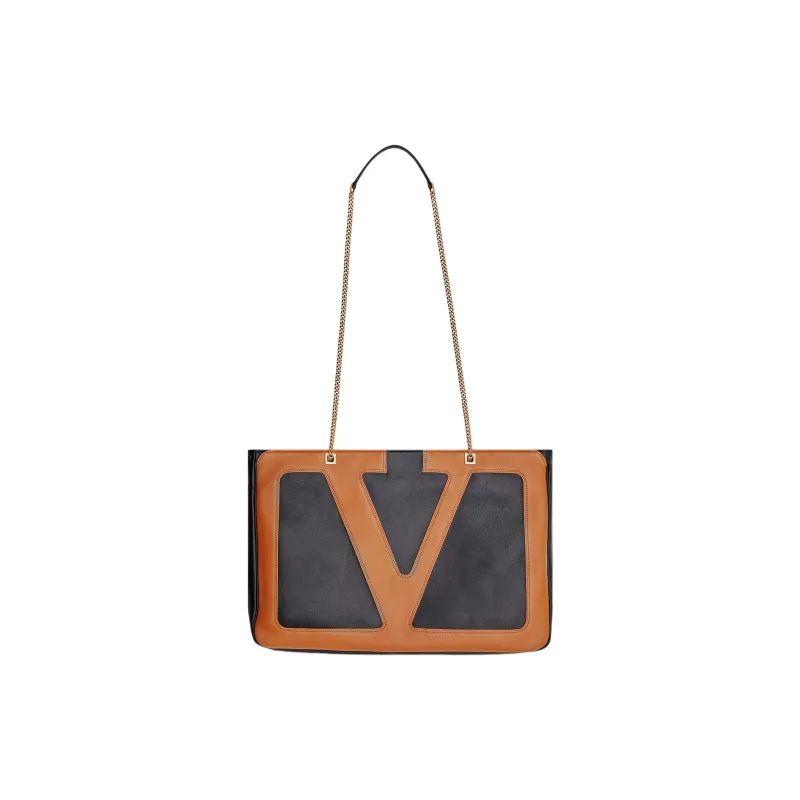 Valentino GARAVANI Nappa Leather Tote Bag Shopping Bag Shoulder Bags Large Size Women's Black & Brown-1