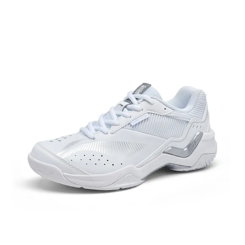 LiNing Cushioned Slip-Resistant Breathable Low-Top Badminton Shoes Unisex White Silver-1