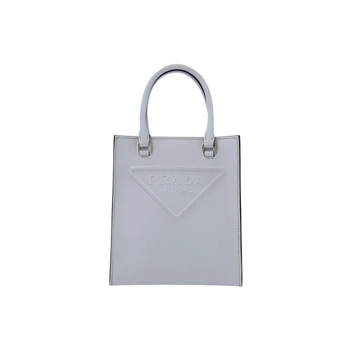 PRADA Leather Tote Bag Shopping Bag Small Size Women's Blue-0
