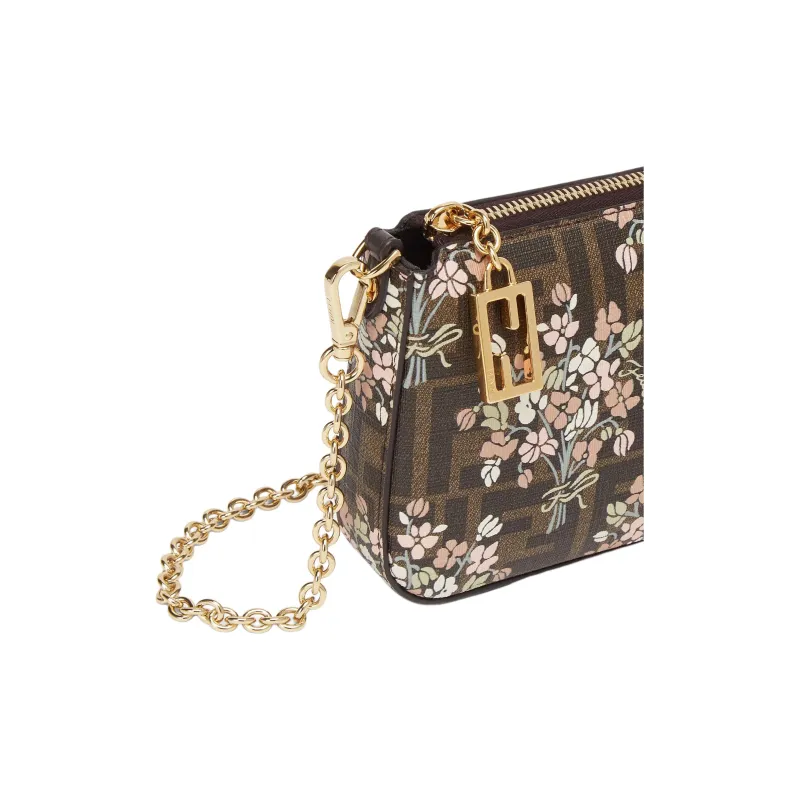 FENDI Baguette Polyurethane One Shoulder Crossbody Clutches Women's Brown-5