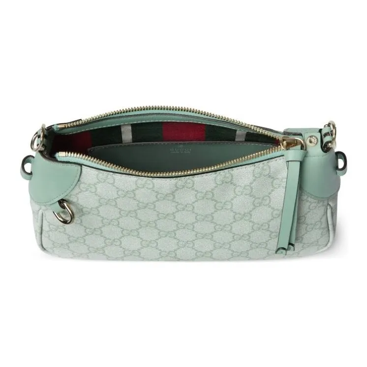 GUCCI GG Emblem Coated Fabric Shoulder Bag Small Size Women's Gray Green-4