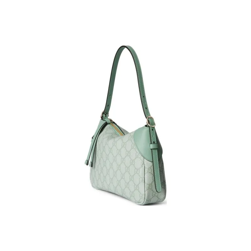 GUCCI GG Emblem Coated Fabric Shoulder Bag Small Size Women's Gray Green-2