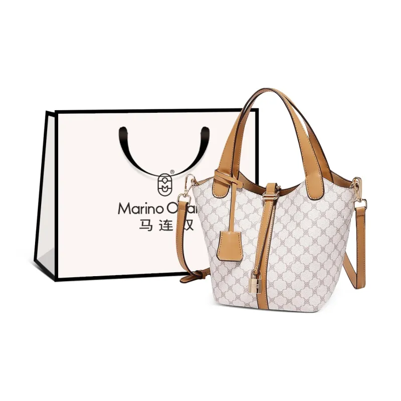Marino Orlandi Synthetic Leather Bucket Bag Handbag Basket Bag Regular Women's Ecru/Coffee-0