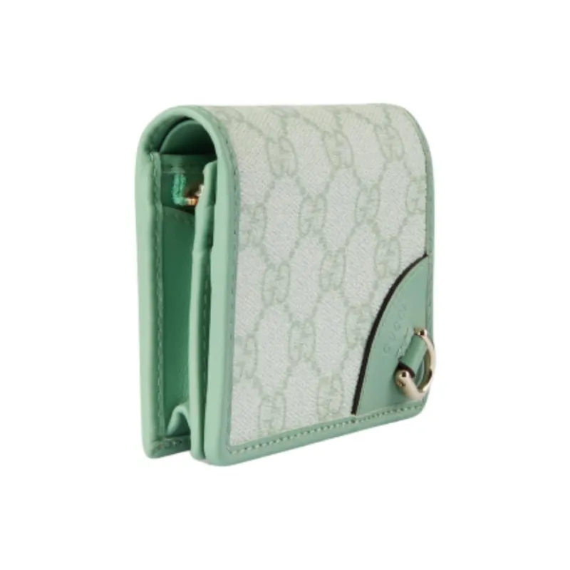 GUCCI GG Emblem Coated Fabric Wallet Mini Women's Gray Green-1