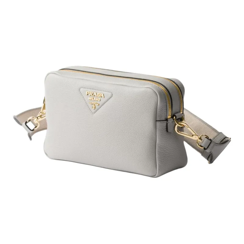 PRADA Leather Shoulder Bag Trumpets Women's Gray-1