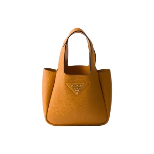 PRADA Vitello Dino Cow Leather Handbag Mini Women's Amber Yellow
