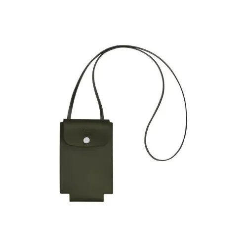 LONGCHAMP Le Pliage Green Cow Leather Shoulder Bag Crossbody Bag Cell Phone Pouch Men's Forest Green