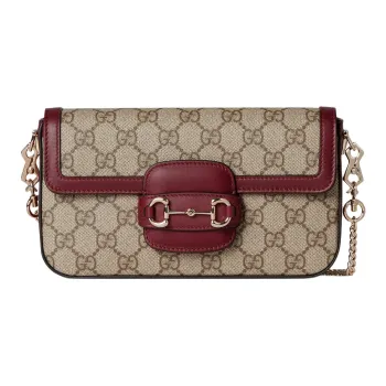 GUCCI Horsebit 1955 Coated Canvas Shoulder Bag Mini Women's Beige & Dark Brown