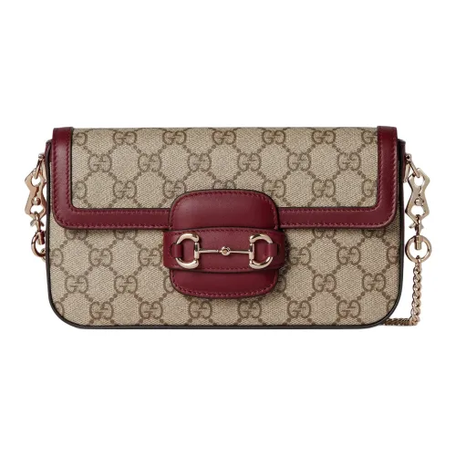 GUCCI Horsebit 1955 Coated Canvas Shoulder Bag Mini Women's Beige & Dark Brown