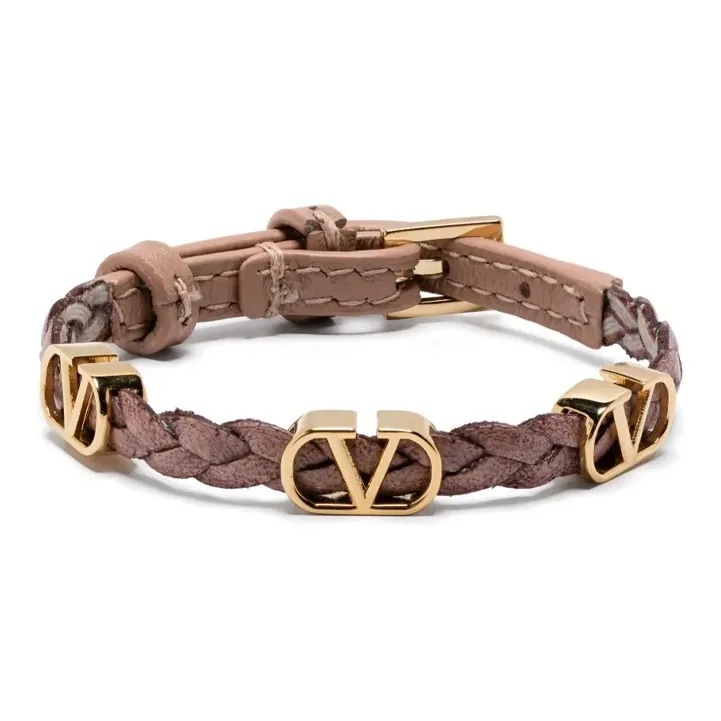 Valentino Metal, Gold Plated, Calfskin Bracelets Women's Pink-0